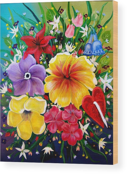 Florida Wood Print featuring the painting Florida Flowers by Kathern Ware