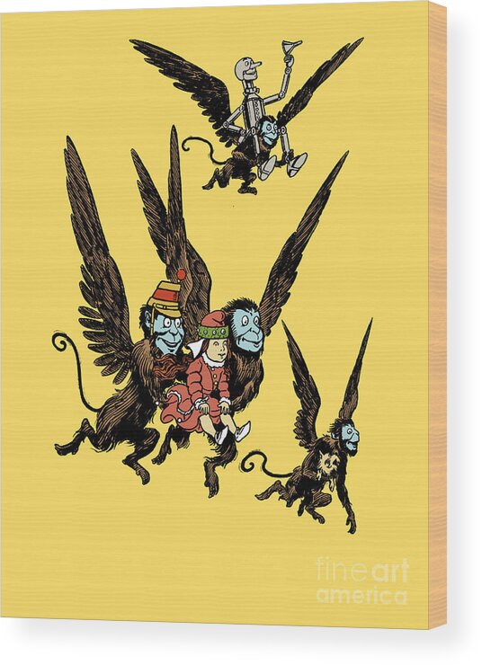 Wizard Of Oz Wood Print featuring the digital art Flying Monkeys Of Oz by Madame Memento