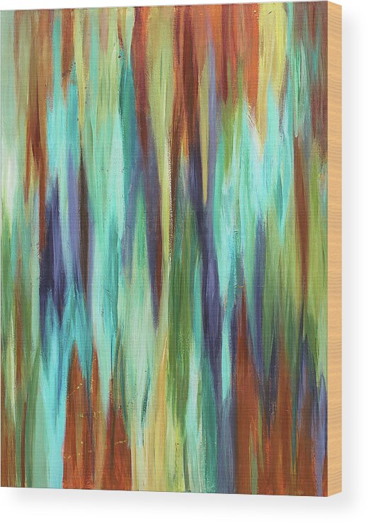 Abstract Wood Print featuring the painting Forest Sounds by Maria Meester