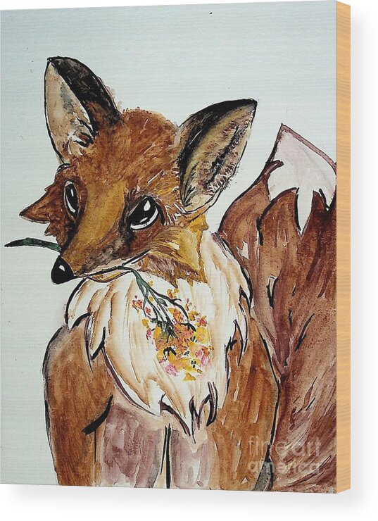 Fox Wood Print featuring the painting Foxy Lady by Valerie Shaffer