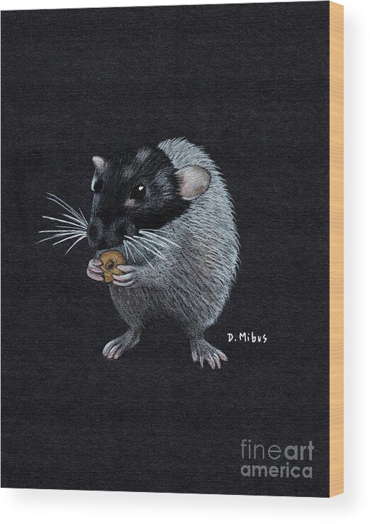 Dumbo Rat Wood Print featuring the drawing Frances Eats a Donut Color by Donna Mibus