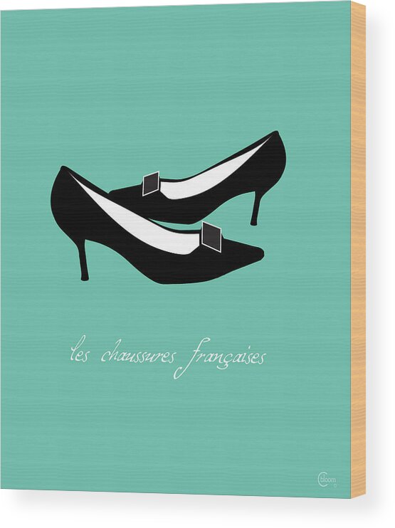 French Heels  Les Chaussures Françaises Wood Print featuring the drawing French Heels  les chaussures francaises by Cecely Bloom
