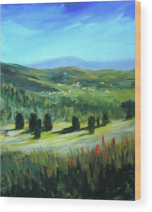 Hilltop Landscape Wood Print featuring the painting From the Hilltop by Nancy Merkle