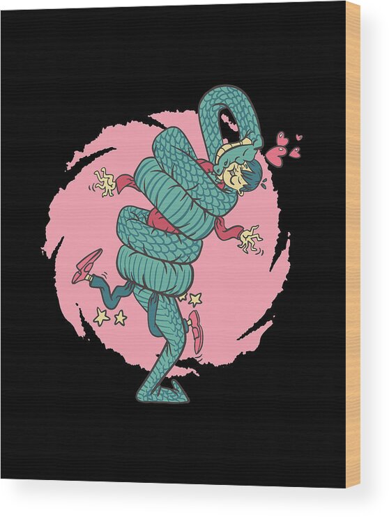 Funny Snake hug anaconda in love cartoon Wood Print by Norman W - Pixels