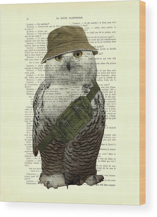 Owl Wood Print featuring the digital art Funny snowy owl portrait by Madame Memento
