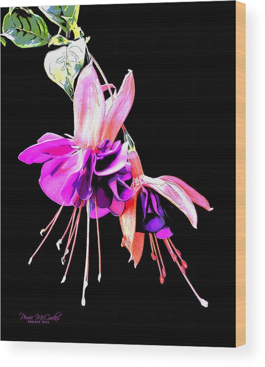 Flowers Wood Print featuring the mixed media Fuschia by Pennie McCracken