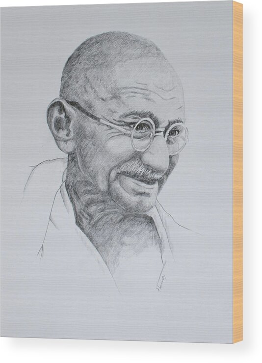 Gandhi Wood Print featuring the drawing Gandhi by David Hardesty