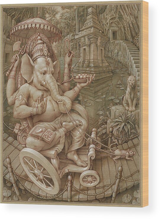 Ganesha Wood Print featuring the pastel Ganesha by Kurt Wenner