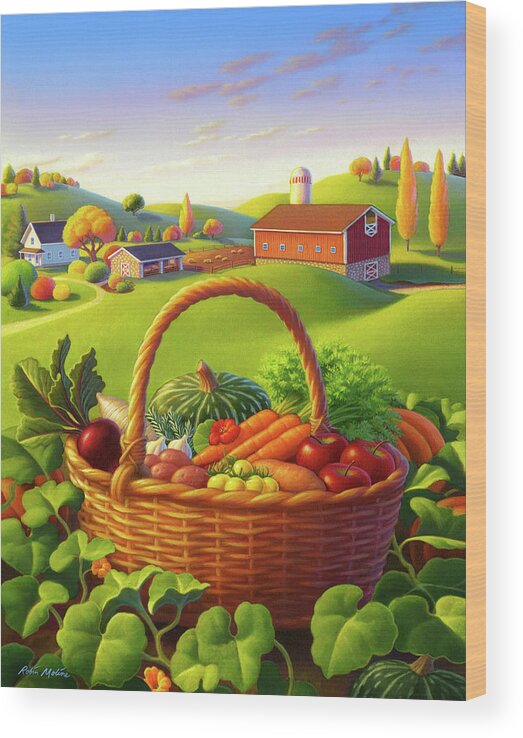 Harvest Basket Wood Print featuring the painting Garden Bounty by Robin Moline