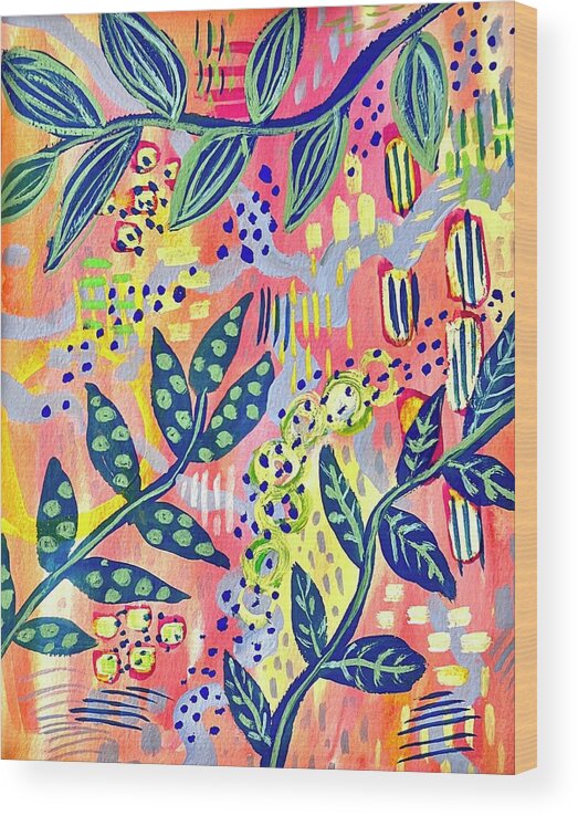 Abstract Wood Print featuring the painting Garden Vines by Marion McCristall