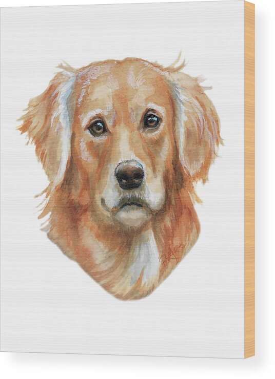 Golden Retriever Dog Wood Print featuring the painting Gentle Golden Retriever by Renee Forth-Fukumoto