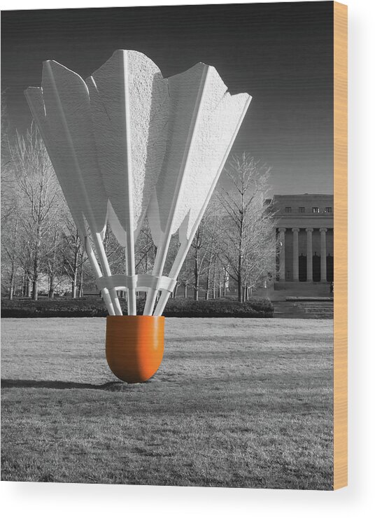 America Wood Print featuring the photograph Giant Shuttlecock Sculpture in Selective Color - Kansas City Art Museum by Gregory Ballos