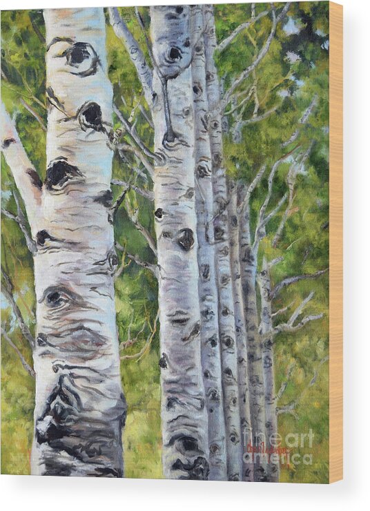 Trees Wood Print featuring the painting Glorieta NM Aspen by Cheri Wollenberg
