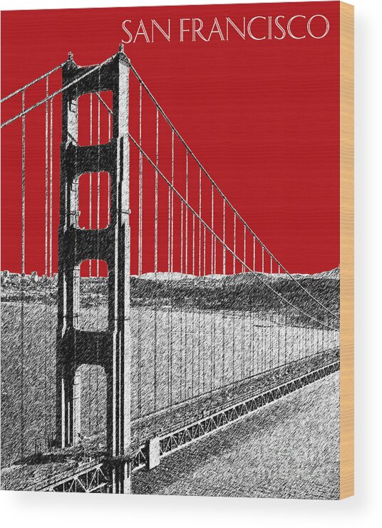 Architecture Wood Print featuring the digital art Golden gate Bridge - Dk Red by DB Artist