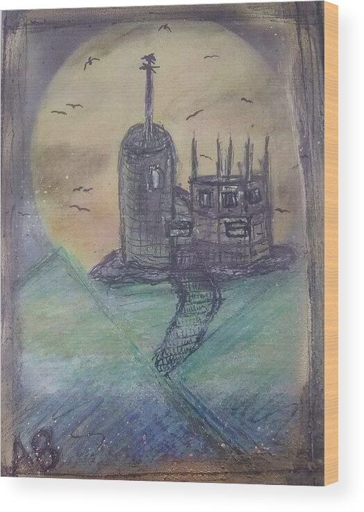 Gothic Wood Print featuring the painting Gothic Midnight Castle by Andrew Blitman