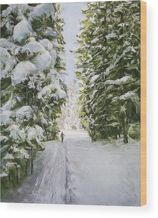 Grand Mesa Wood Print featuring the painting Grand Mesa Cross-Country Skiing by Hone Williams