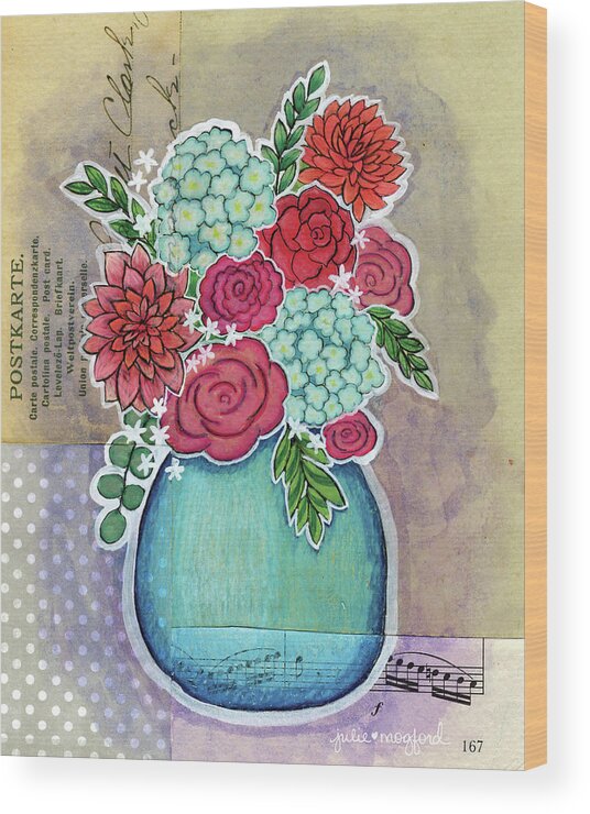Mixed Media Wood Print featuring the mixed media Grandmother's Blue Vase by Julie Mogford