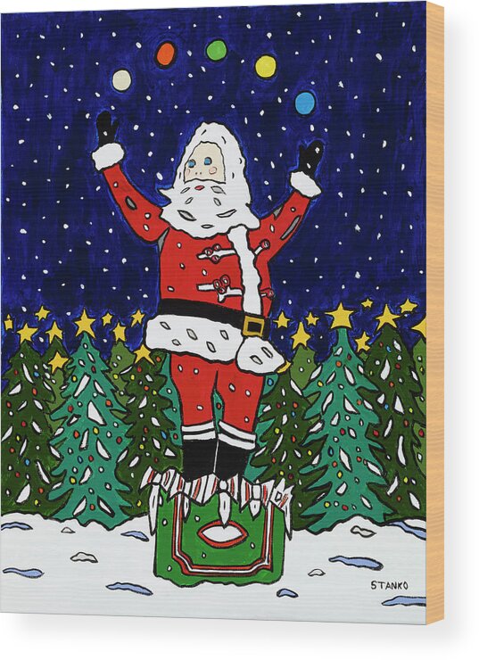 Santa Christmas Green Acres Wood Print featuring the painting Green Acres Santa by Mike Stanko