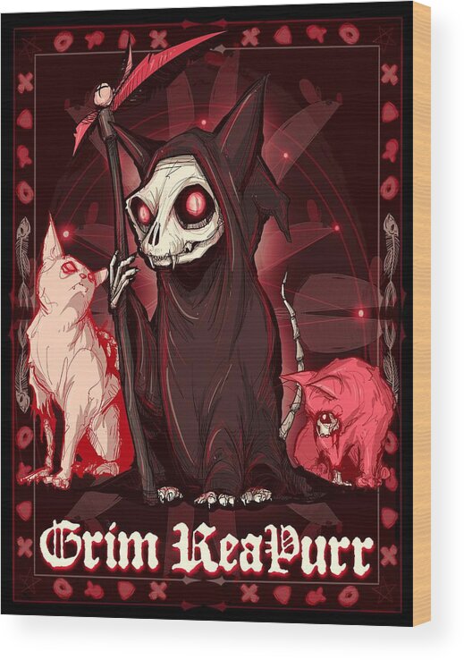 Reaper Wood Print featuring the drawing Grim ReaPurr by Ludwig Van Bacon