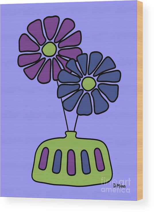 Groovy Wood Print featuring the digital art Groovy Purple and Blue FLowers by Donna Mibus