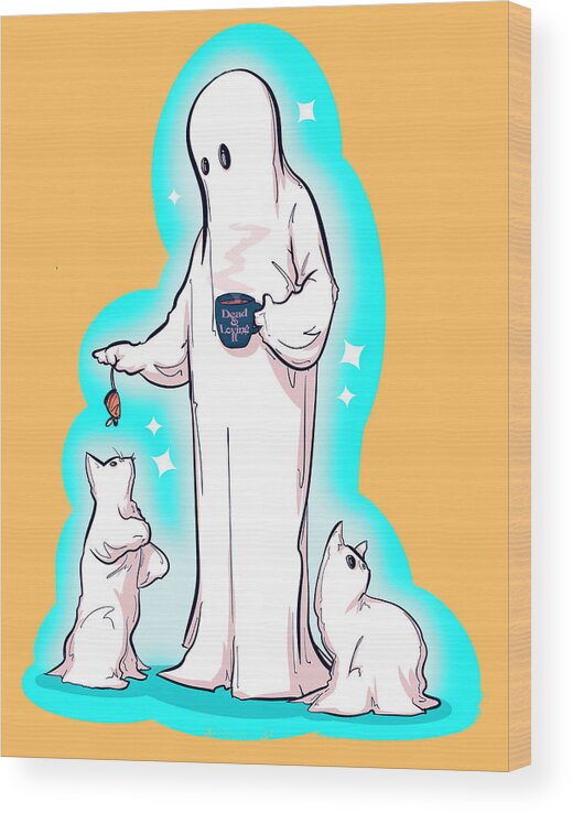 Ghost Wood Print featuring the drawing Happy Afterlife by Ludwig Van Bacon