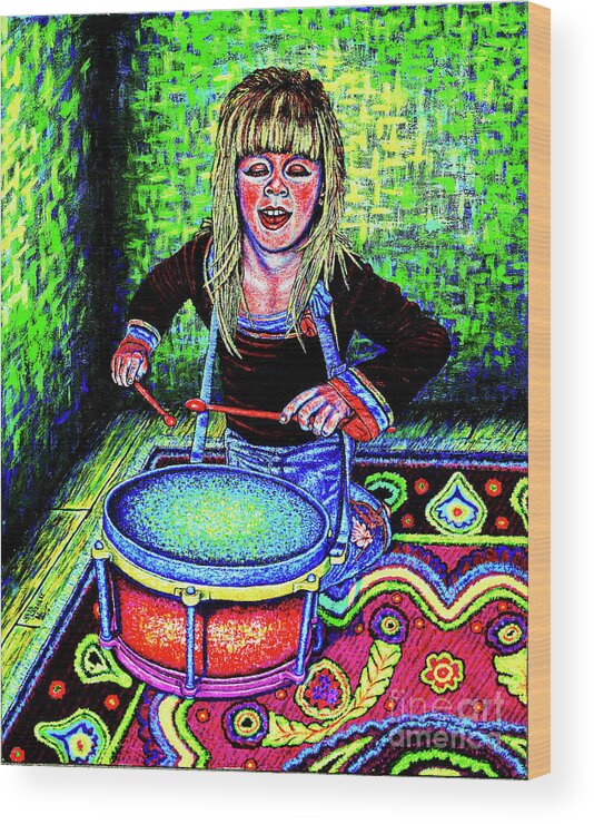 Figurative Wood Print featuring the painting Happy Drummer by Viktor Lazarev