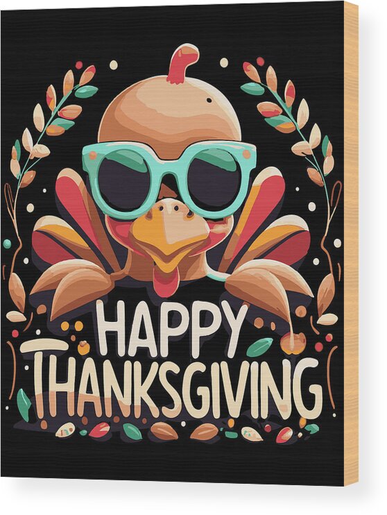 Thanksgiving 2023 Wood Print featuring the digital art Happy Thanksgiving Turkey by Flippin Sweet Gear