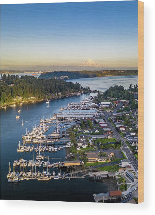 Drone Wood Print featuring the photograph Harbor Boats 4x5 by Clinton Ward