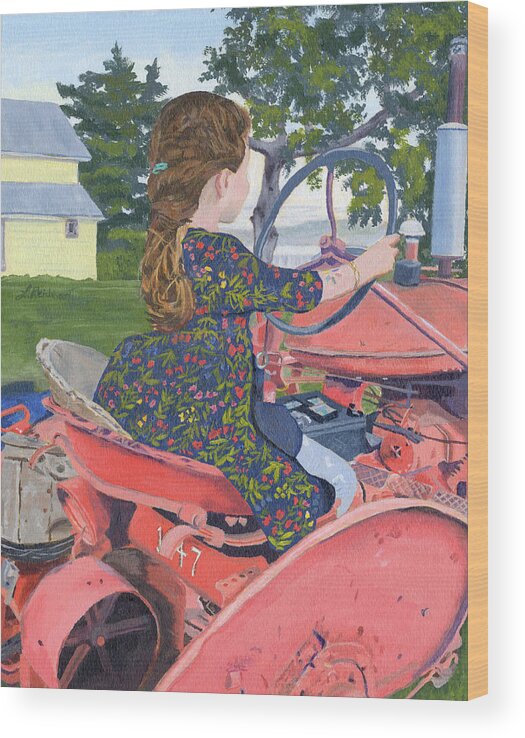 Tractor Wood Print featuring the painting Hazel's Ride by Lynne Reichhart