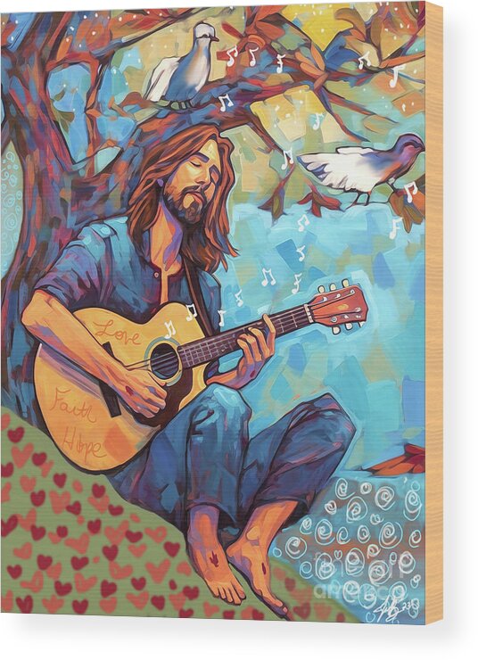 Jen Page Wood Print featuring the digital art He Sings Over Me by Jennifer Page