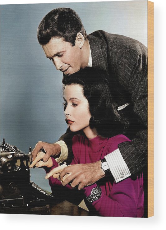 Hedy Lamarr Wood Print featuring the photograph Hedy Lamarr and James Stewart by Movie World Posters