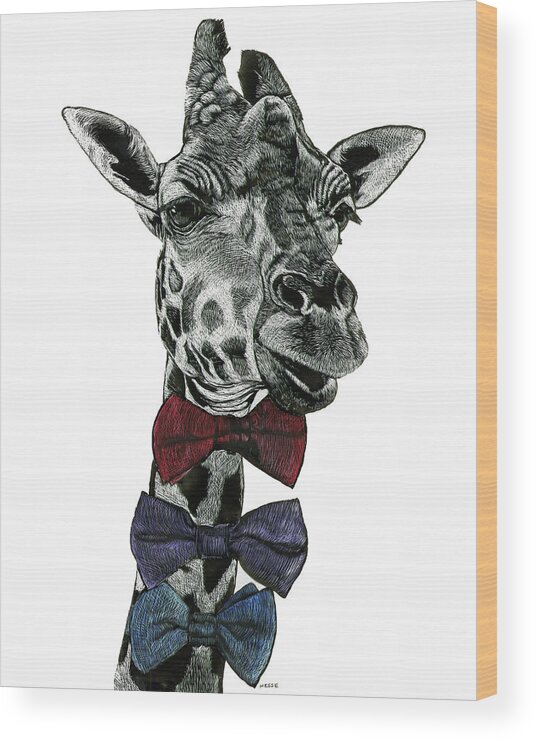 Giraffe Wood Print featuring the drawing Hellooo Ladies by Robin Hesse