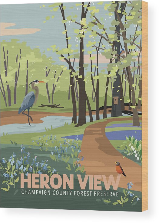 Heron Wood Print featuring the digital art Heron View Forest Preserve by Champaign County Forest Preserve District