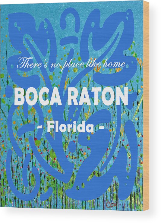 Boca Raton Wood Print featuring the painting Home Boca Raton Wildflower Abstract 308 in Blue by Corinne Carroll