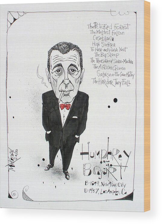  Wood Print featuring the drawing Humphrey Bogart by Phil Mckenney