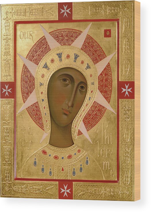 Egg Tempera Wood Print featuring the mixed media Icon of Our Lady of Filermo. by Olga Shalamova