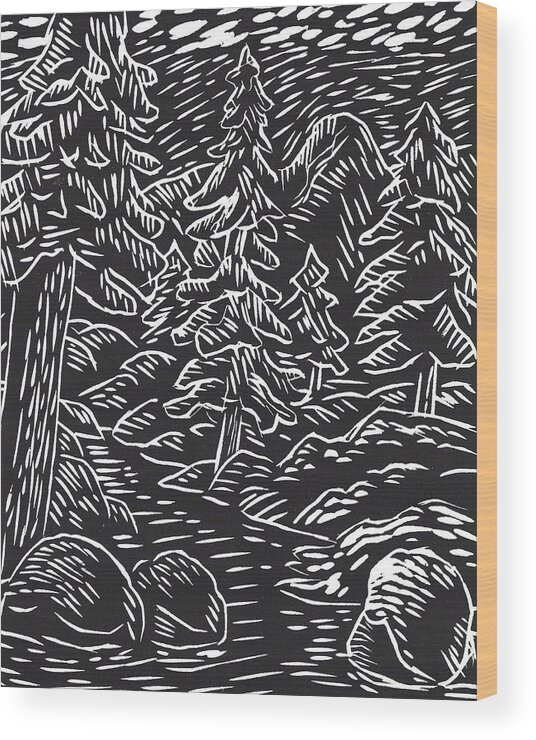 Idyllwild Wood Print featuring the drawing Idyllwid Winter Wonderland by Gerry High