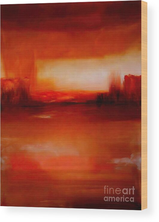 Sunrise Wood Print featuring the painting IN THE LIGHT OF THE VIRGIN MORNING Painting sunrise sunset morning triptych faith bahr hope horizon innocence landscape light love by N Akkash