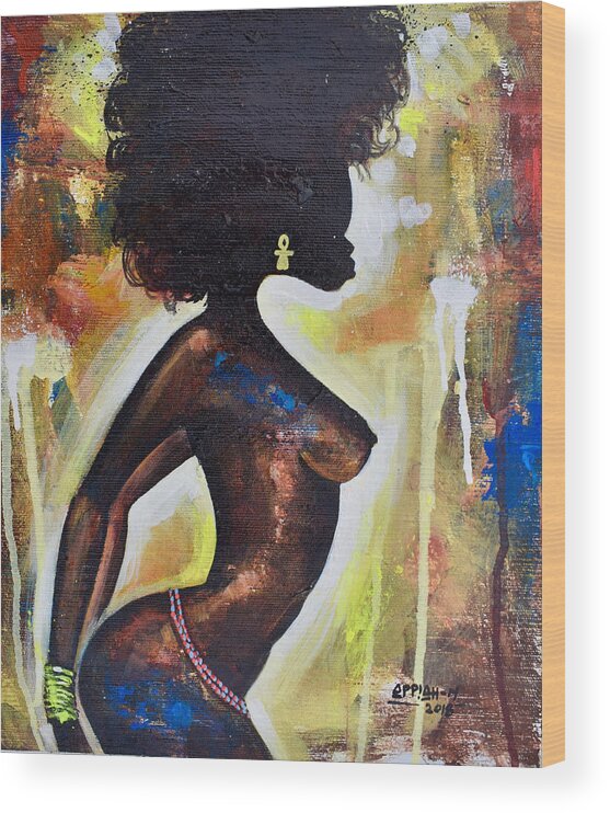 Africa Wood Print featuring the painting In the Night 2 by Appiah Ntiaw