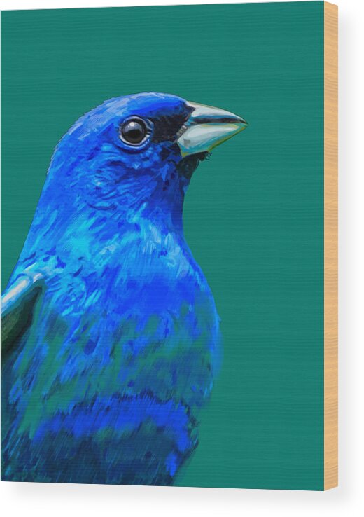 Indigo Bunting Wood Print featuring the mixed media Indigo Bunting Portrait by Judy Cuddehe