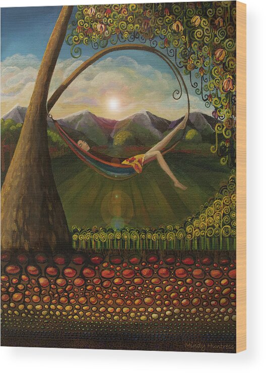 Pop Surrealism Wood Print featuring the painting It Feels Like Summer by Mindy Huntress