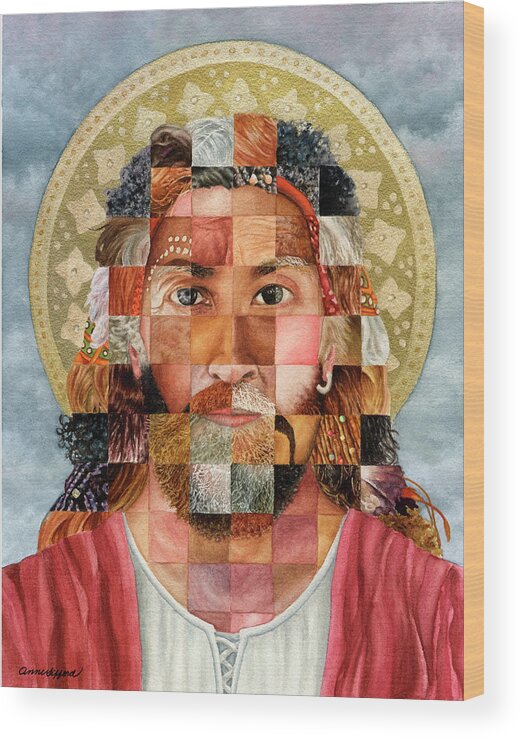 Jesus Painting Spiritual Painting Religious Painting Halo Painting Christ Painting God Painting World Peoples Painting Kindness Painting Compassion Painting Lord Paintingjesus Christ Painting Heaven Painting Wood Print featuring the painting It's All About Love by Anne Gifford