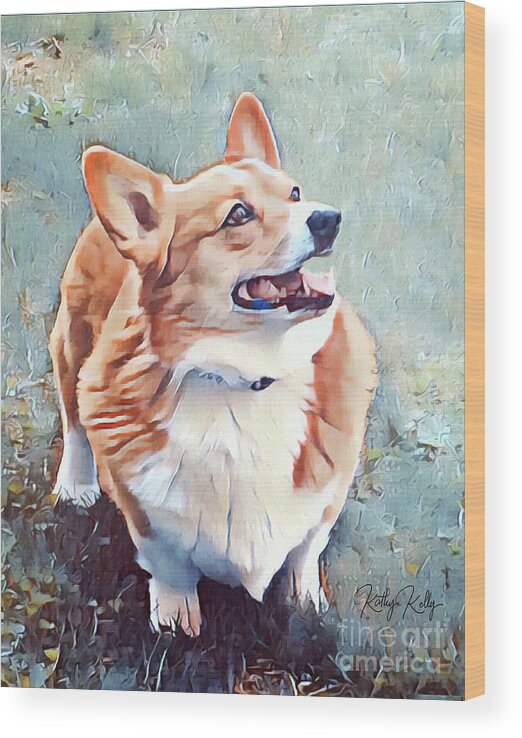 Corgi Wood Print featuring the mixed media Jack the Corgi by Kathy Kelly