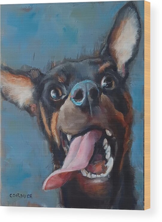 Dog Wood Print featuring the painting JAX by Jean Cormier