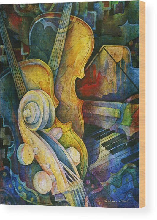 Susanne Clark Wood Print featuring the painting Jazzy Cello by Susanne Clark