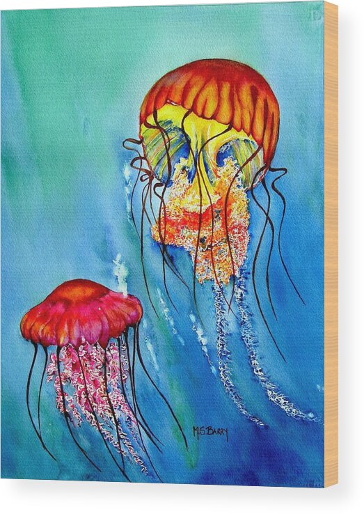 Jellyfish Wood Print featuring the painting Jellyfish by Maria Barry