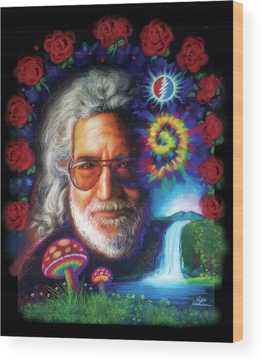 Jerry Garcia Wood Print featuring the pastel Jerry Garcia by Robert Korhonen