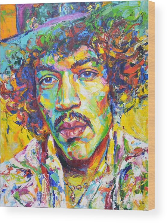 Jimi Hendrix Wood Print featuring the painting Jimi Hendrix by Iryna Kastsova