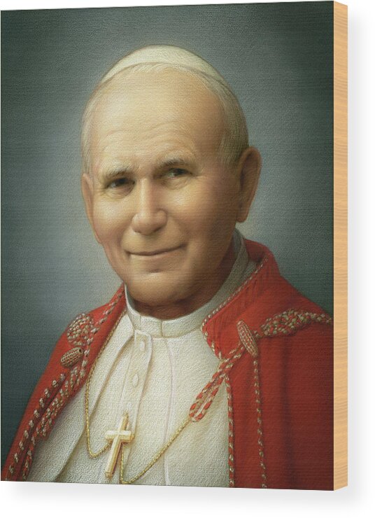 Christian Art Wood Print featuring the painting John Paul II by Kurt Wenner