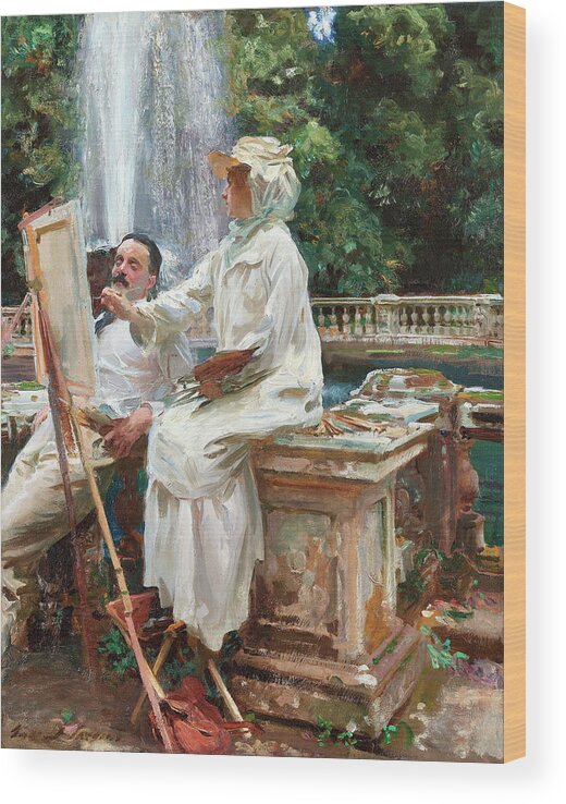 Antique Wood Print featuring the digital art John Singer Sargent The Fountain by Nicholas Fowler